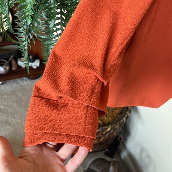 NWOT BAR III Rust Orange Draped Blazer w/ Ruched Sleeves Fall Office Suit Jacket - Picture 3 of 12